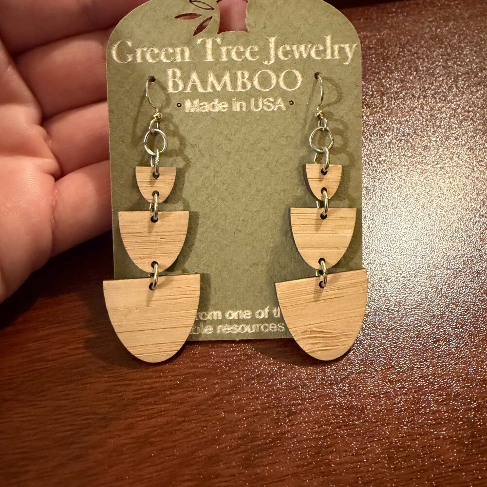 Green Tree Bamboo Earrings "Stacked Half Stone"